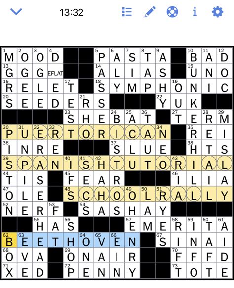 This crossword clue might have a different answer every time it appears on a new New York Times Puzzle, please read all the answers until you find the one that solves your clue. Today's puzzle is listed on our homepage along with all the possible crossword clue solutions. The latest puzzle is: NYT 02/24/24. Search Clue: OTHER CLUES 24 …